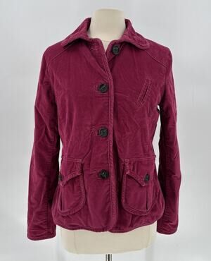 GAP Y2K Corduroy Jacket Womens 12 Pink Button 90s Pockets Collared Floral Lined